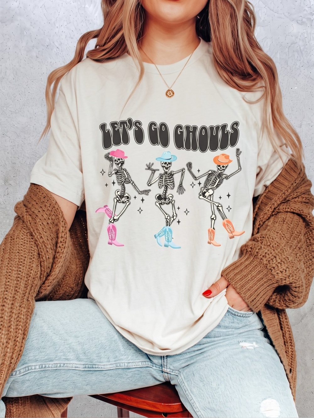 Let_S Go Ghouls Shirt, Halloween Shirt,
Dancing Skeleton Ghost Shirt